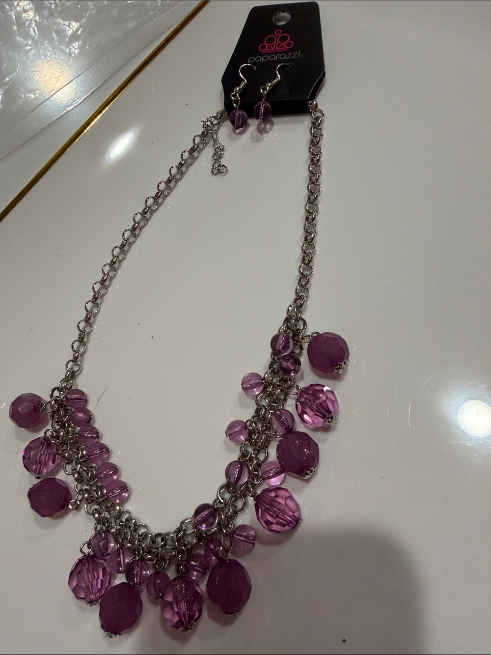 paparazzi Purple Faceted Bead Cluster Necklace with Matching Drops